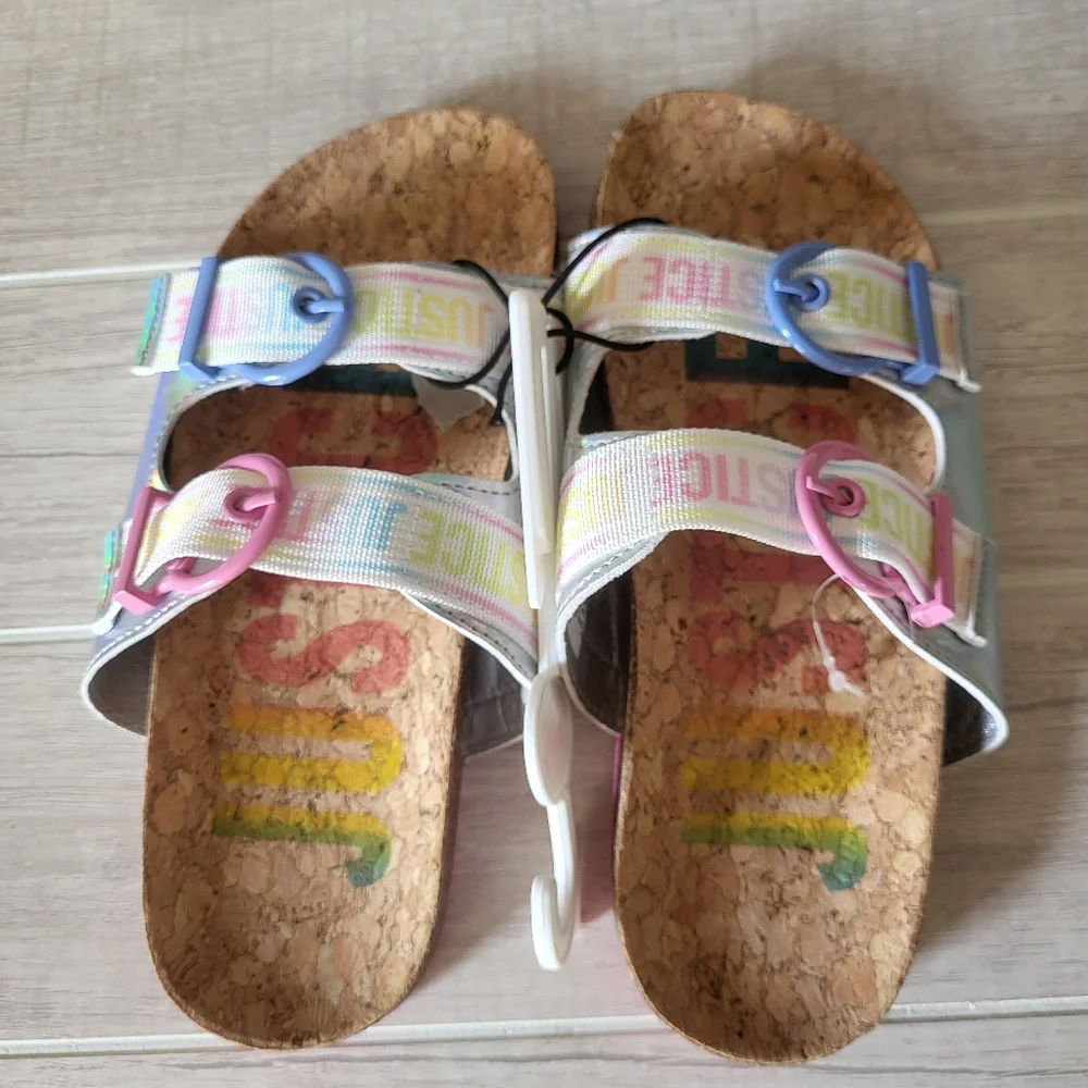 Justice Girls Slip On Footbed Sandals‎ Slides Size 2 New